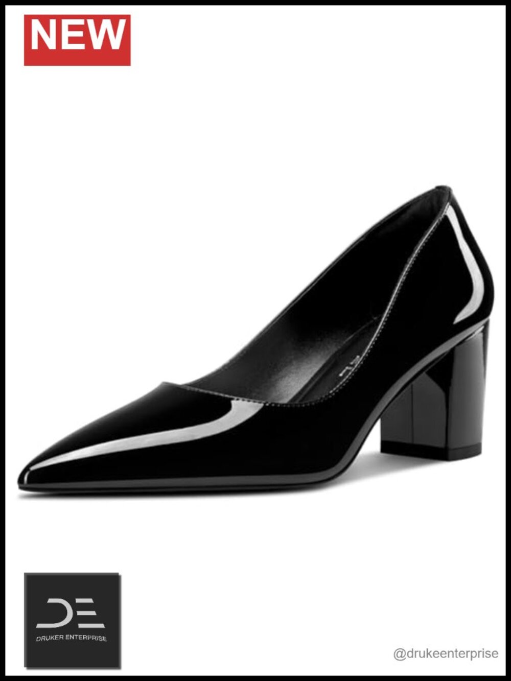 Women's Chunky Block Heel Pumps Pointed Toe Slip-On Patent Leather Office Party